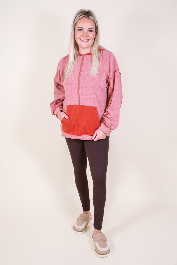 Triblend Fleece Hoodie Top - Rust