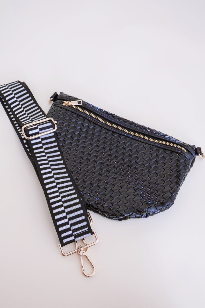 Luxe Woven Crossbody Bag - Black