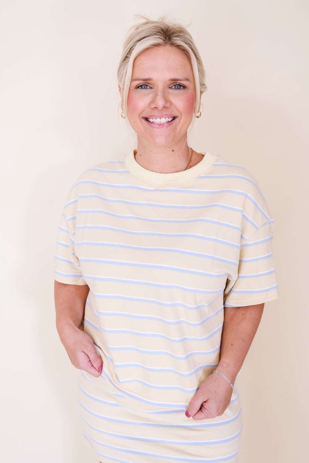 Striped Drop Shoulder Top – Yellow/Blue