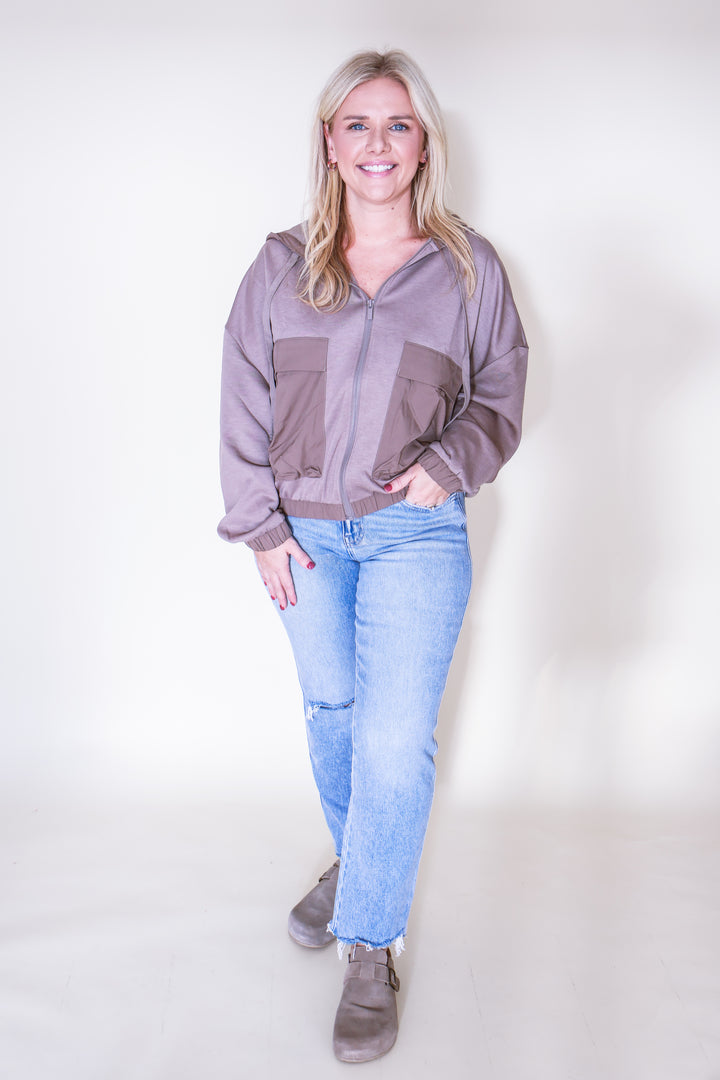 Soft Scuba Full Zip Hoodie Jacket - Cocoa