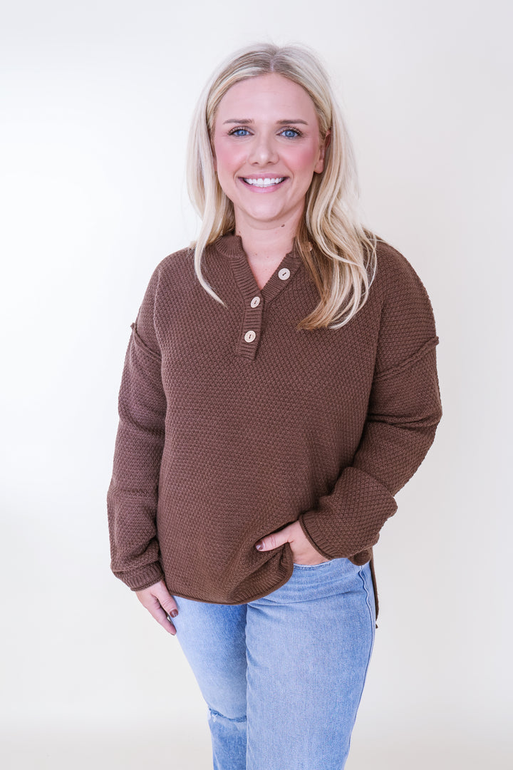 Harper Henley Sweater - Brown