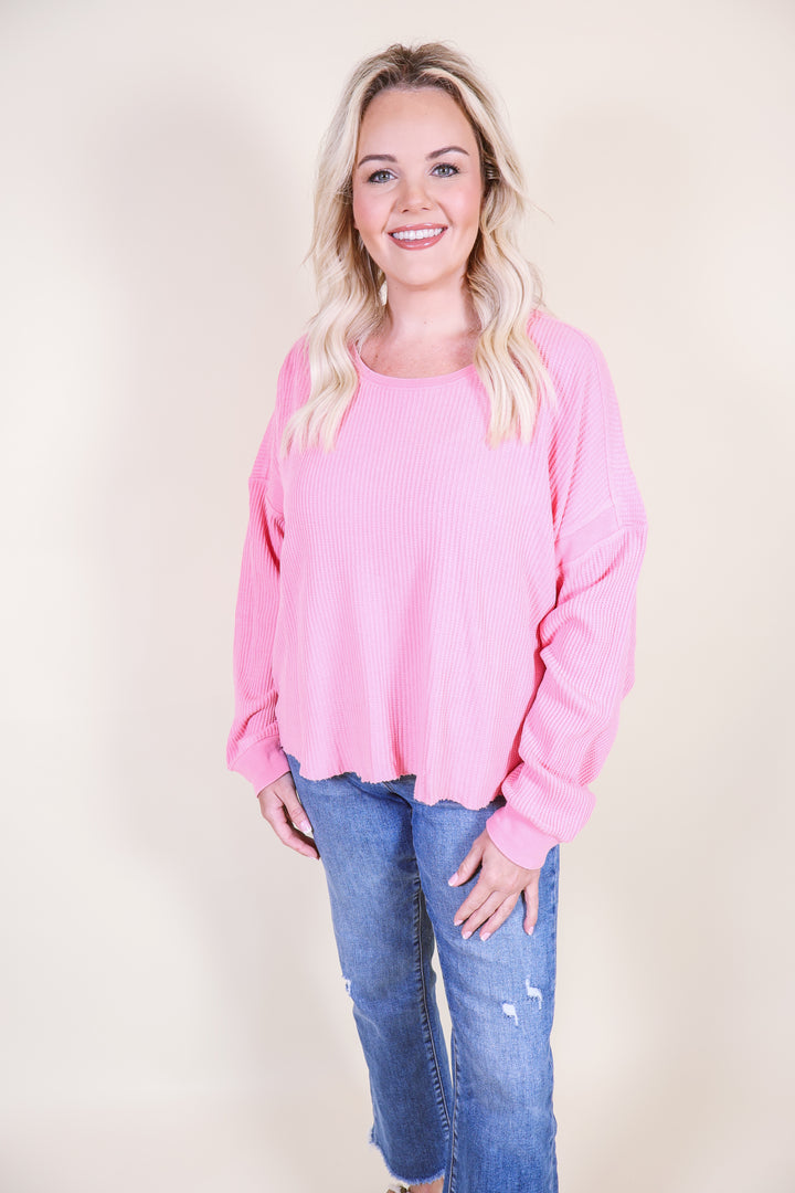 Collins Chic Open Back Textured Knit Top - Pink
