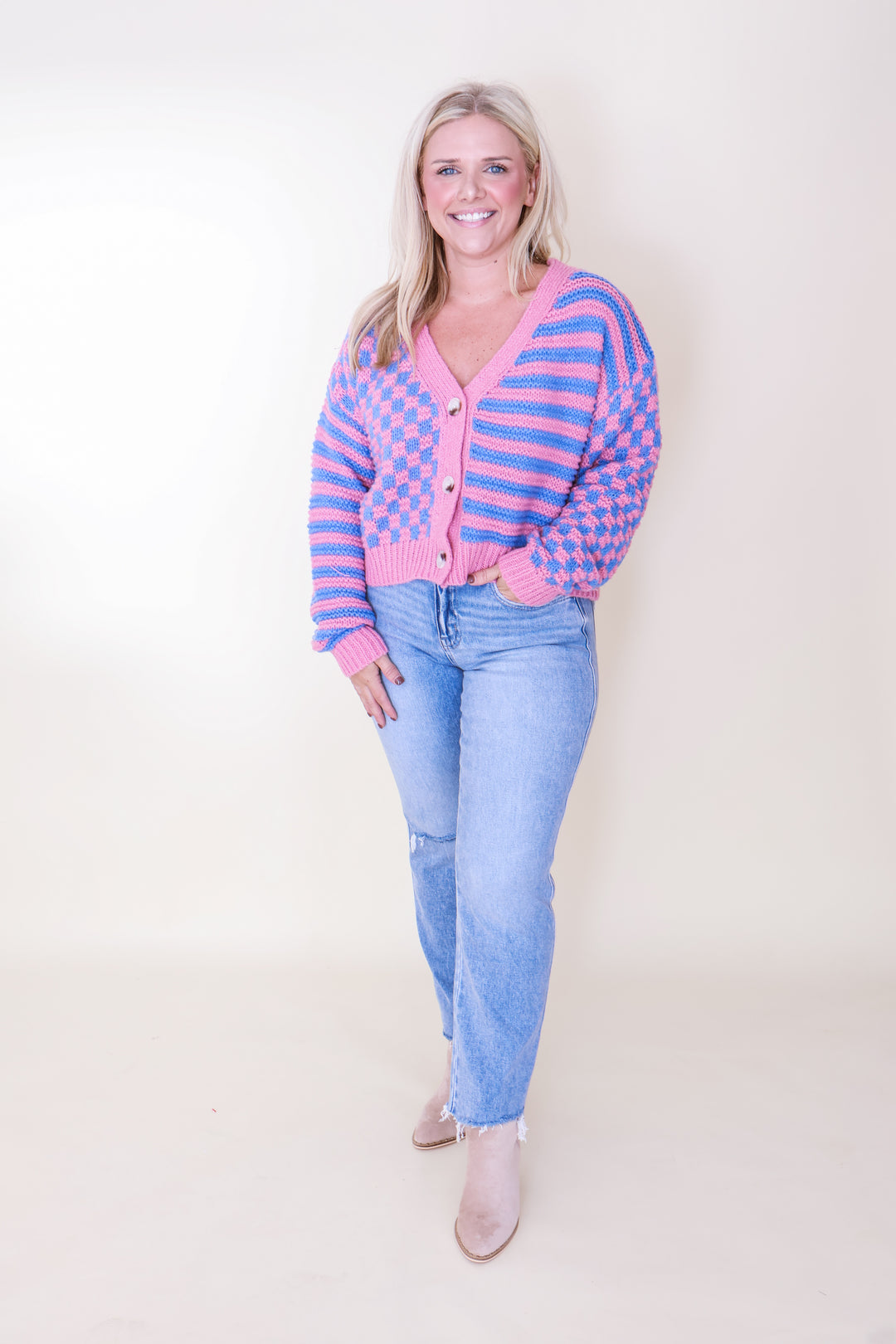Checkmate Cozy Cardigan - Mauve