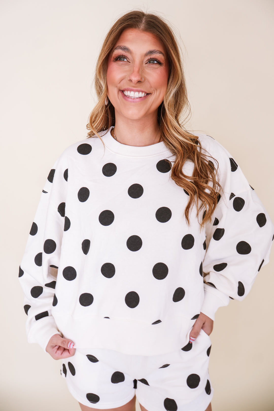 Polka Dot Fleece Pullover & Shorts Set