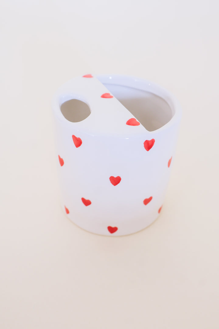 Hand-Painted Vintage Ceramic Coffee Mug – Red Hearts