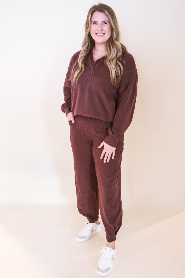 Brushed Rib Quarter Zip Pullover - Cherry