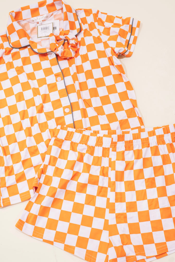 Girl's Checkerboard Pajama Set - Orange