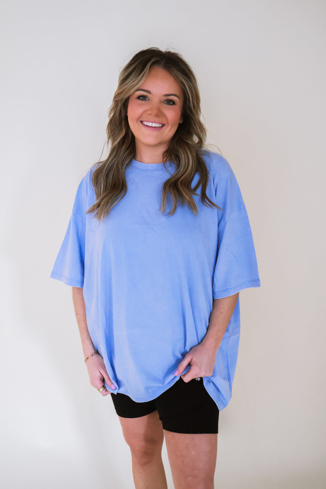 Acid Wash Oversized Boyfriend Tee - Blue