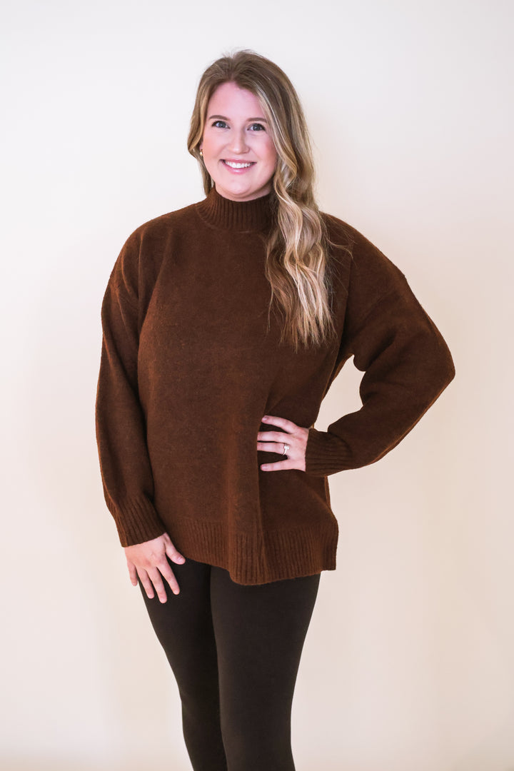 Timeless Mock Neck Sweater - Brown