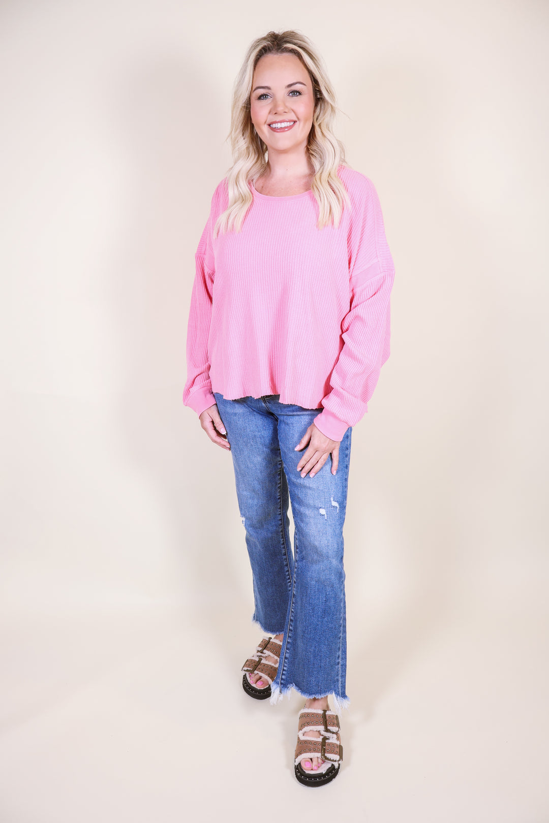 Collins Chic Open Back Textured Knit Top - Pink