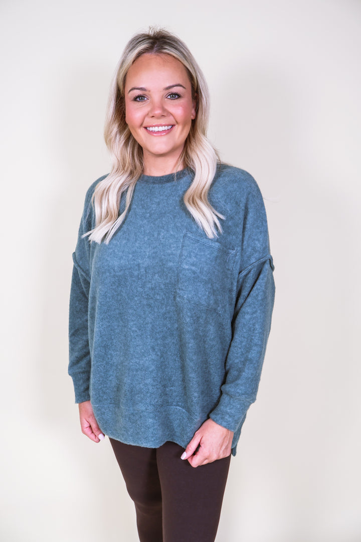 Brushed Melange Drop Shoulder Oversized Sweater - Ash Jade