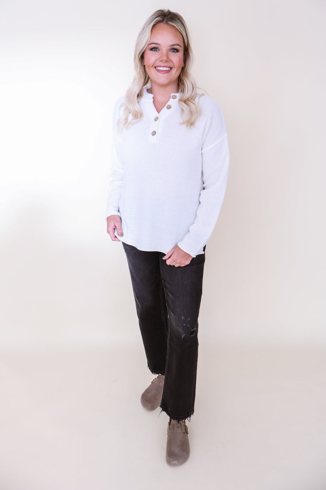Harper Henley Sweater - Ivory