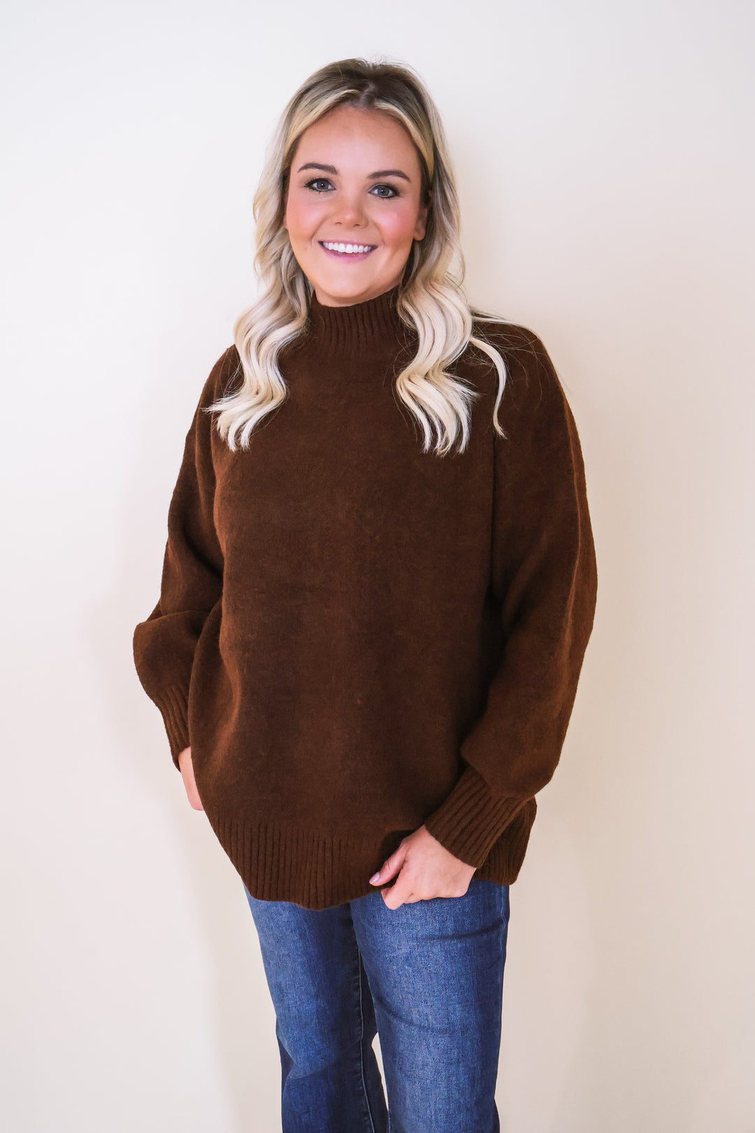 Timeless Mock Neck Sweater - Brown