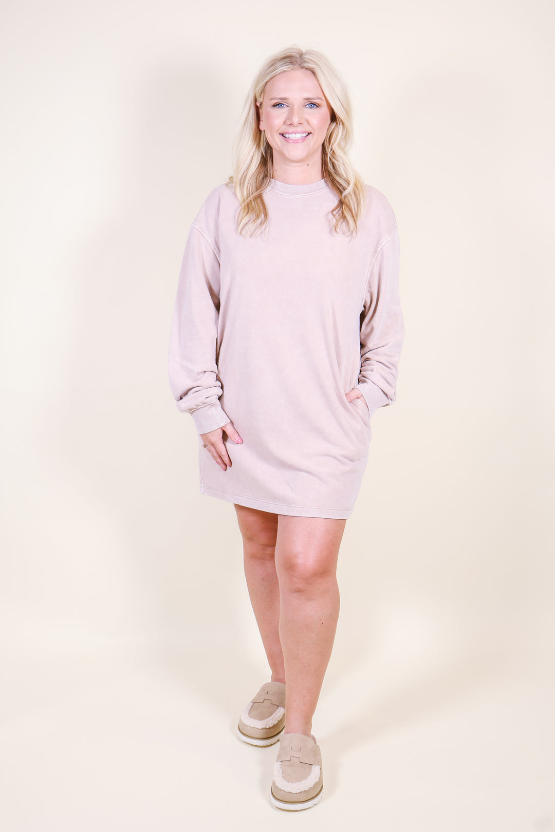 Lille Long Sleeve Oversized Mini Dress - Taupe
