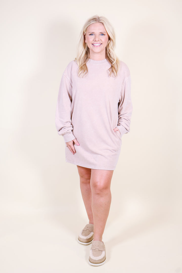 Lille Long Sleeve Oversized Mini Dress - Taupe