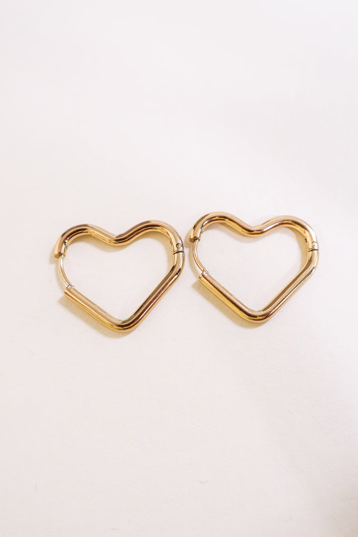 Love On My Mind Heart Earrings - Gold