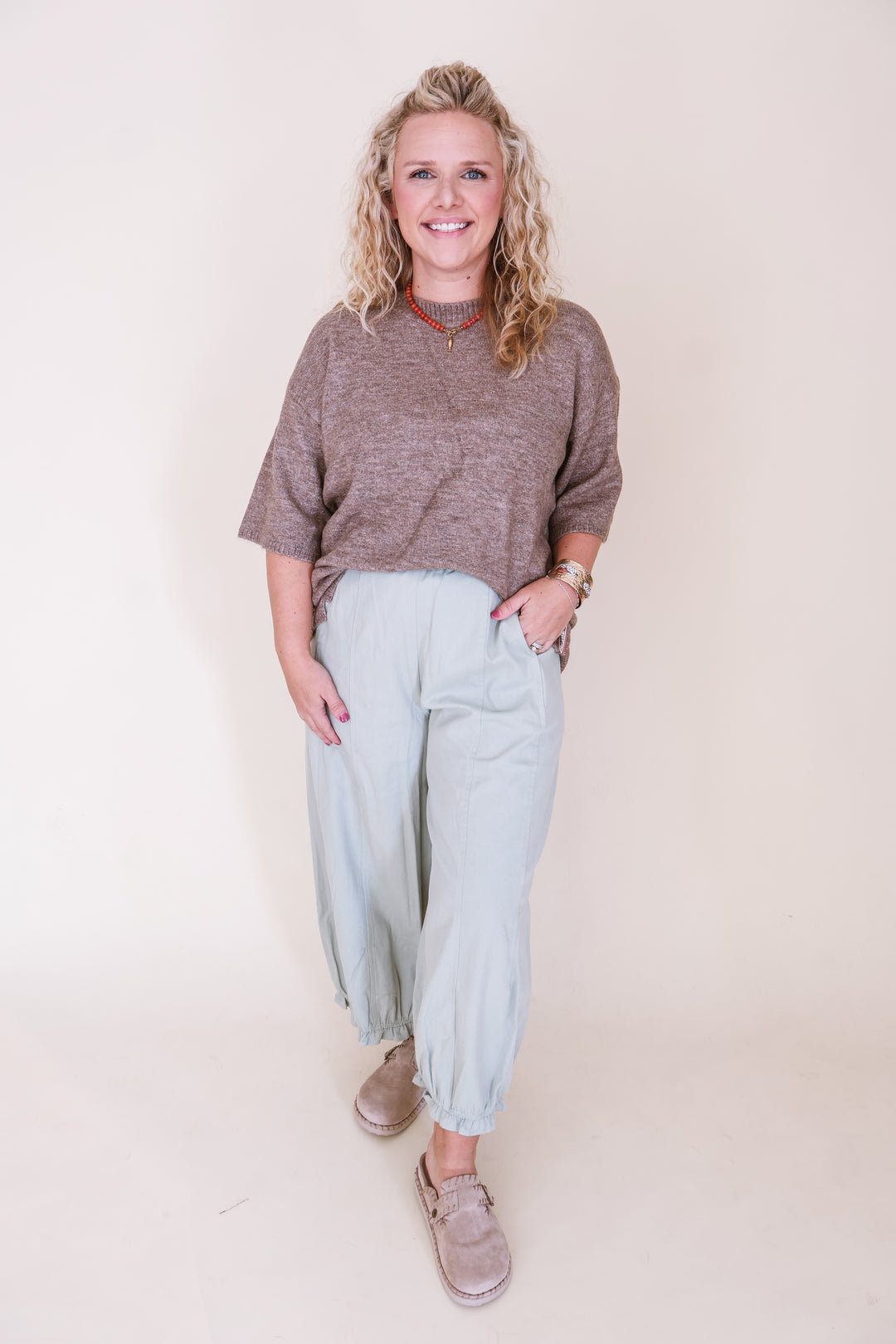 Short Sleeve Oversized Sweater - Mocha
