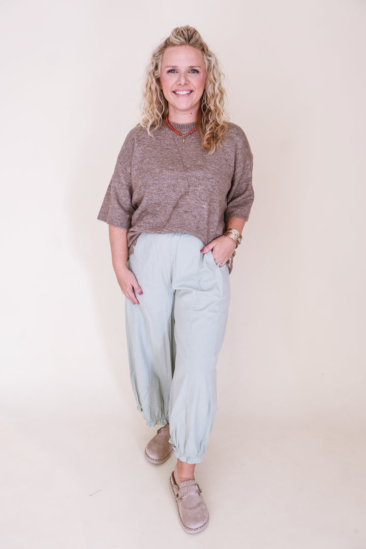 Short Sleeve Oversized Sweater - Mocha