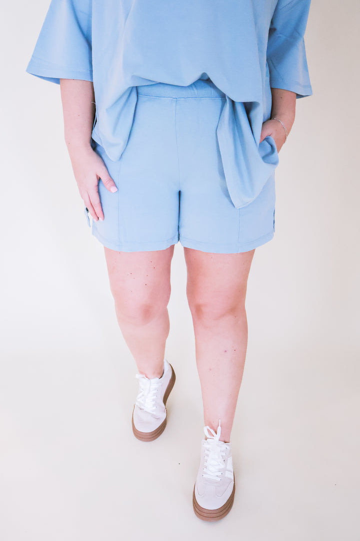 Oversized Short Sleeve Top & Shorts Set - Sky