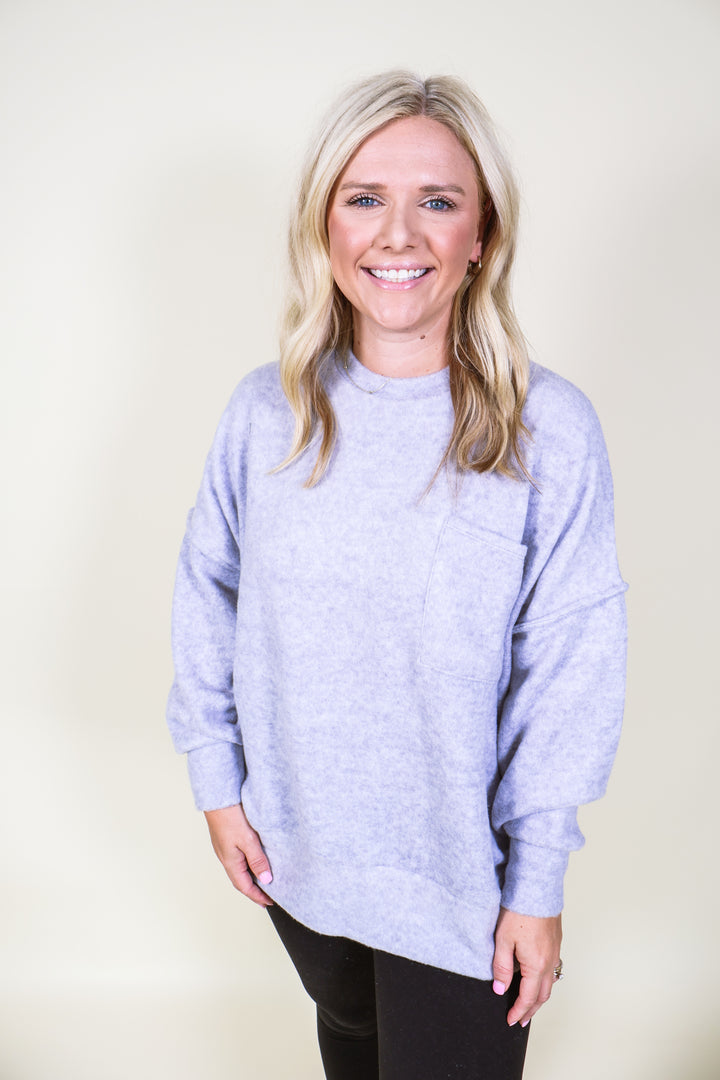 Brushed Melange Drop Shoulder Oversized Sweater - Heather Grey