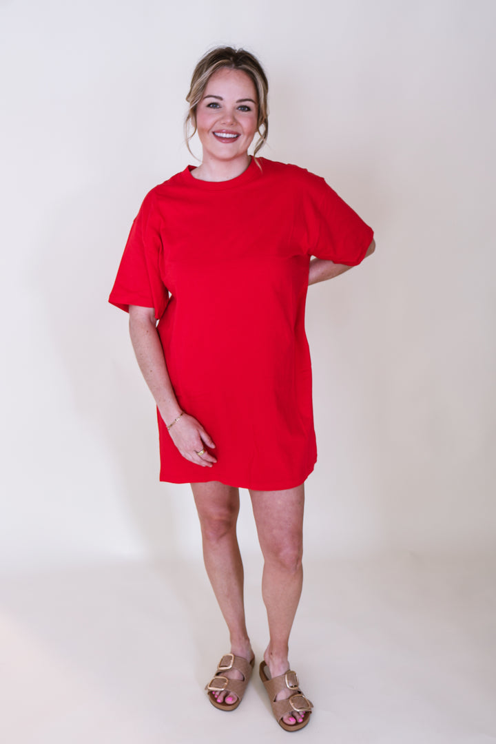 Round Neck T-Shirt Dress - Ruby Red
