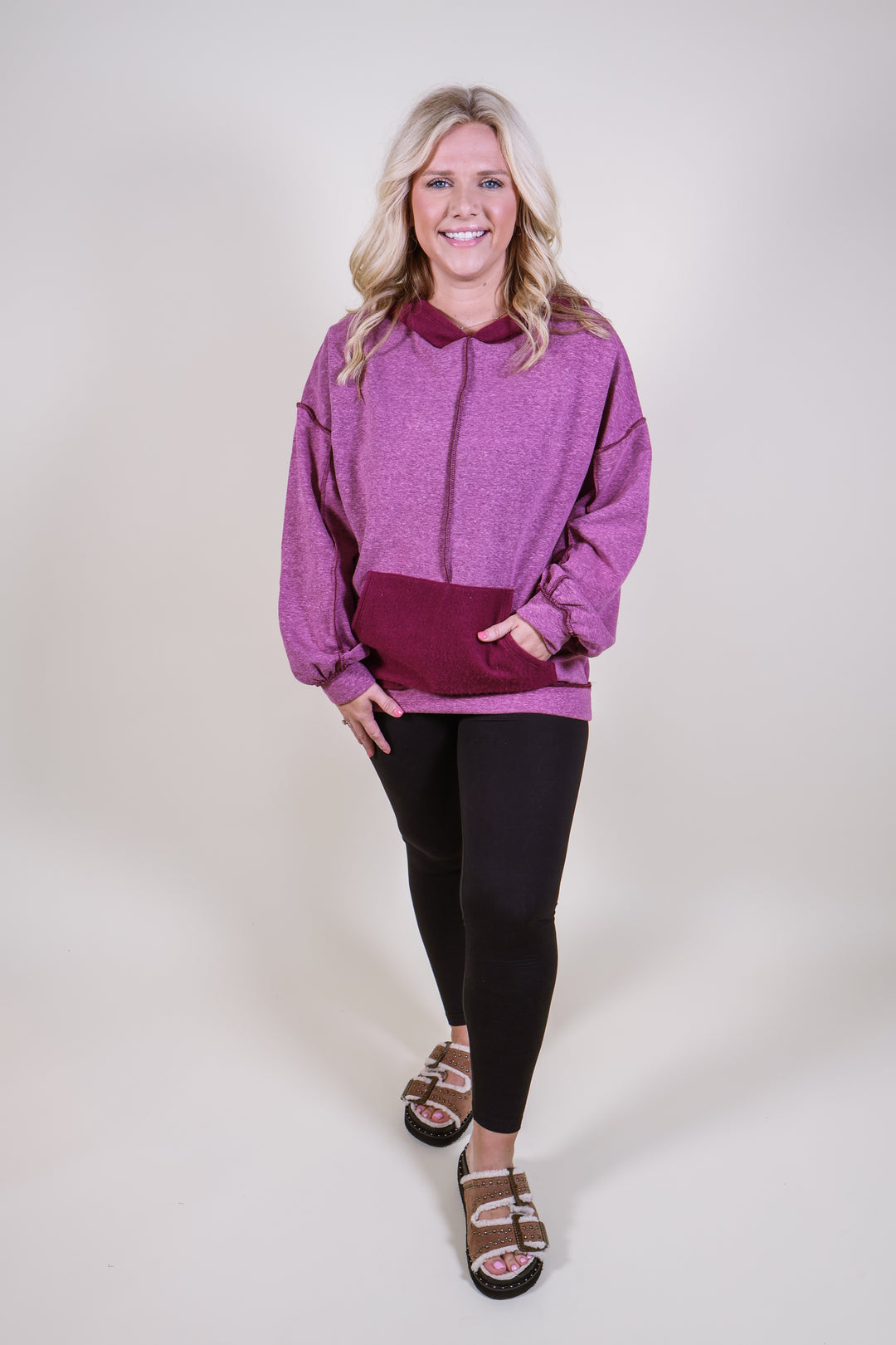 Triblend Fleece Hoodie Top - Plum