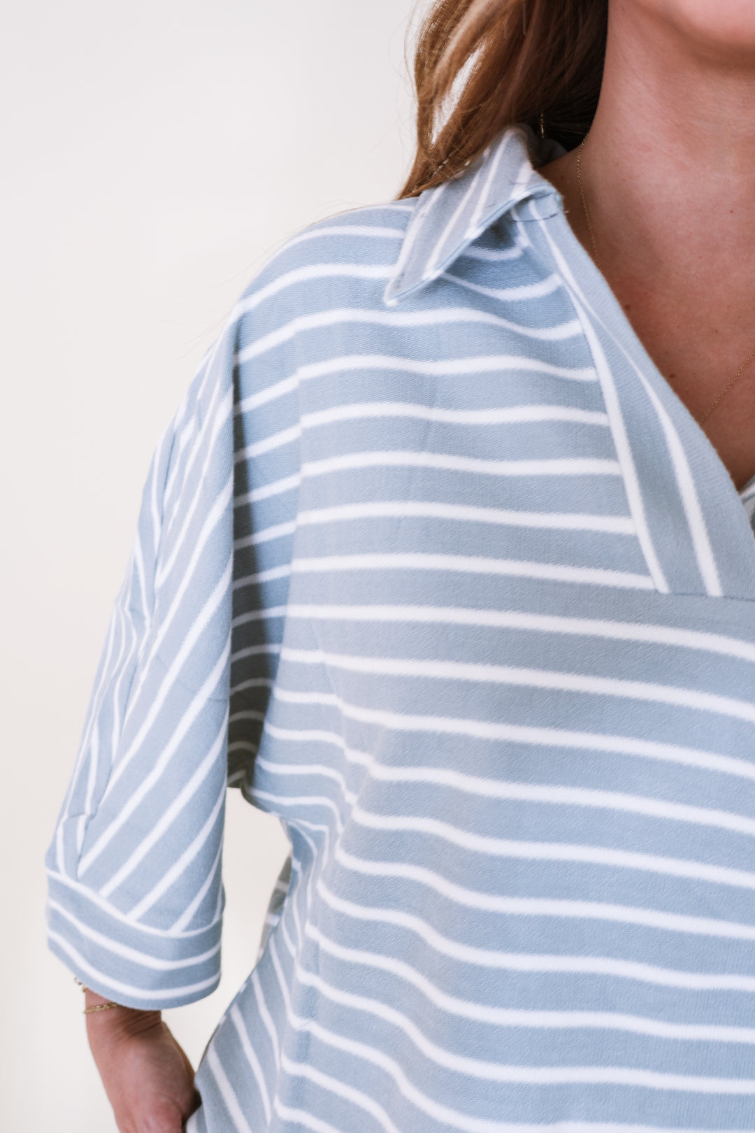 Terry Striped Two Piece Set - Dusty Blue