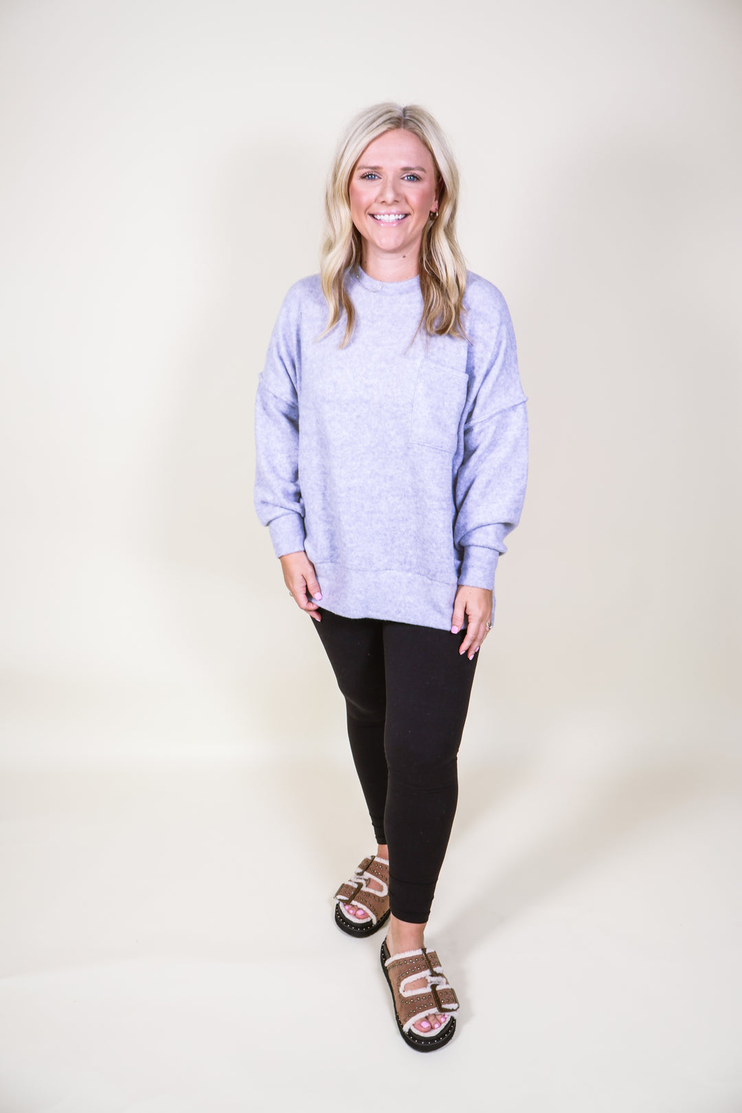 Brushed Melange Drop Shoulder Oversized Sweater - Heather Grey