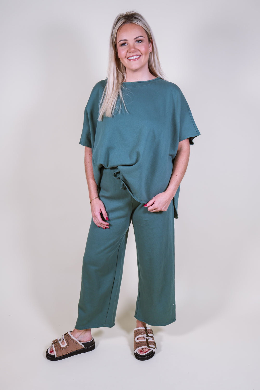 Malibu Wide Leg Fleece Pants - Silky Pine