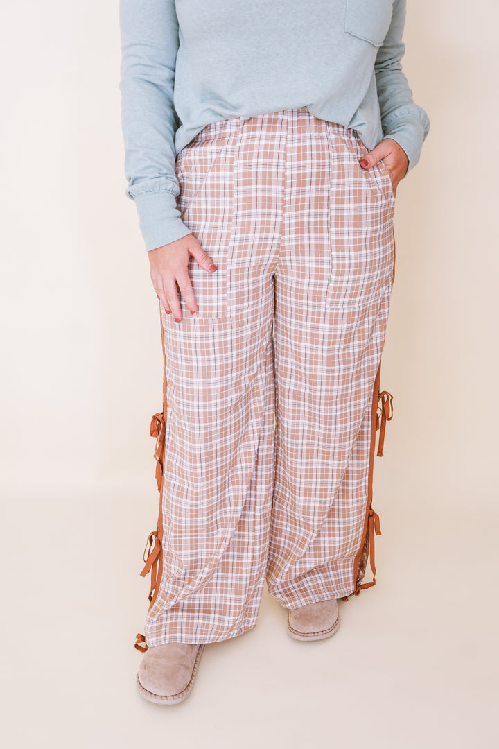 Chestnut Plaid Bow Detail Pants