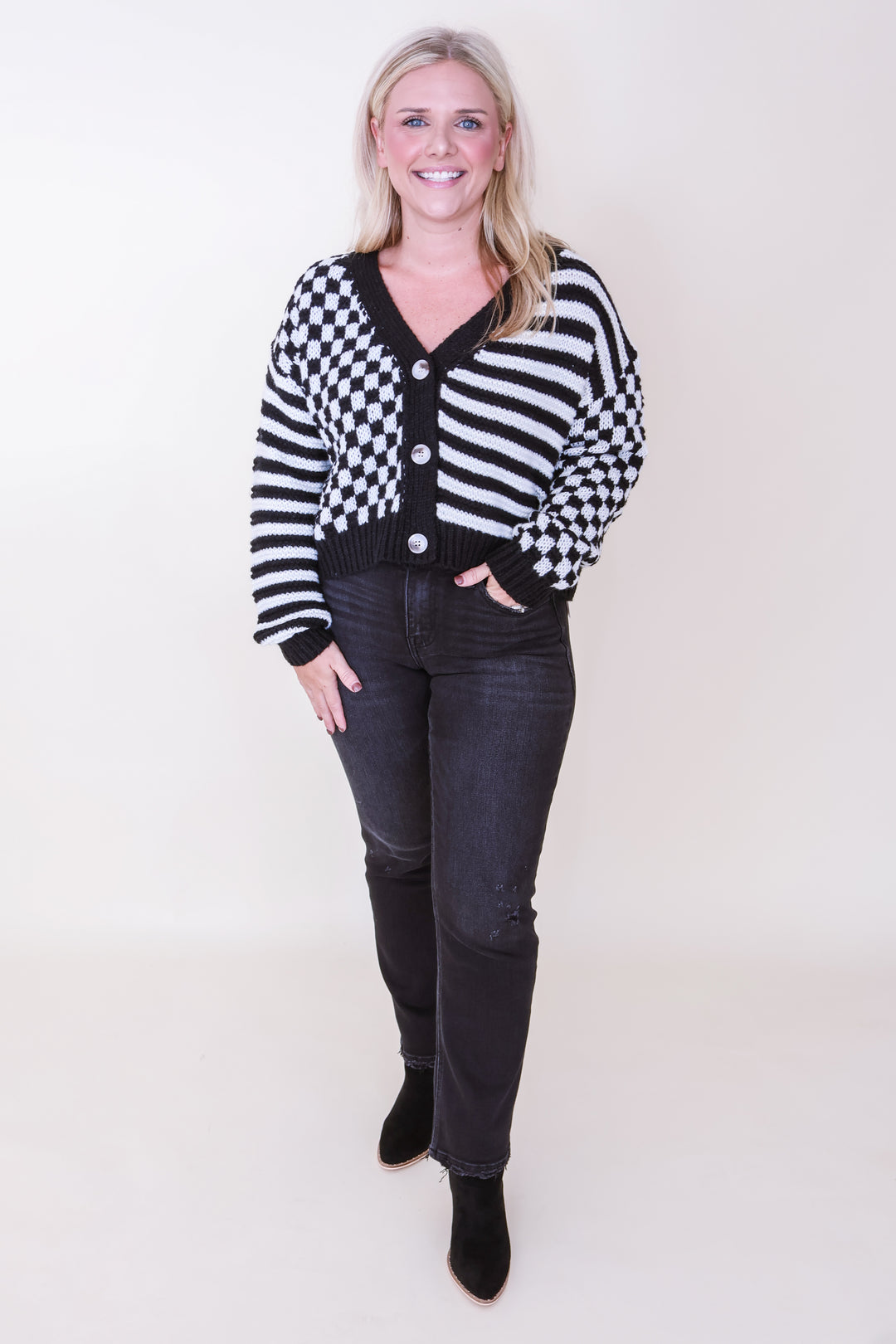 Checkmate Cozy Cardigan - Black
