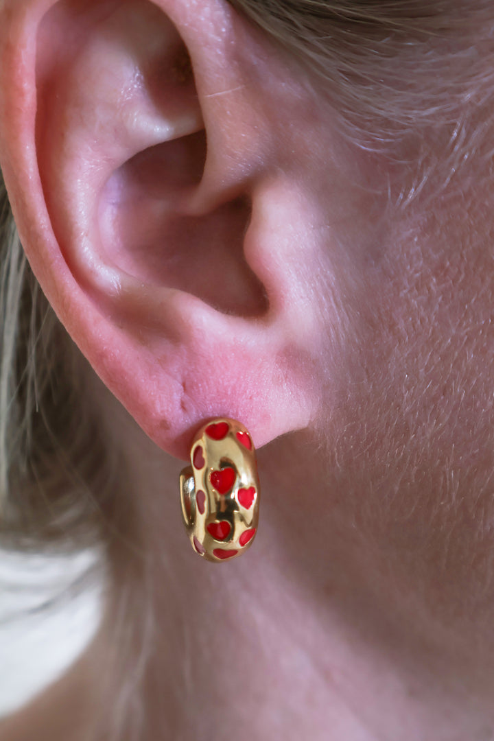 Red Heart Hollow Hoop Earrings