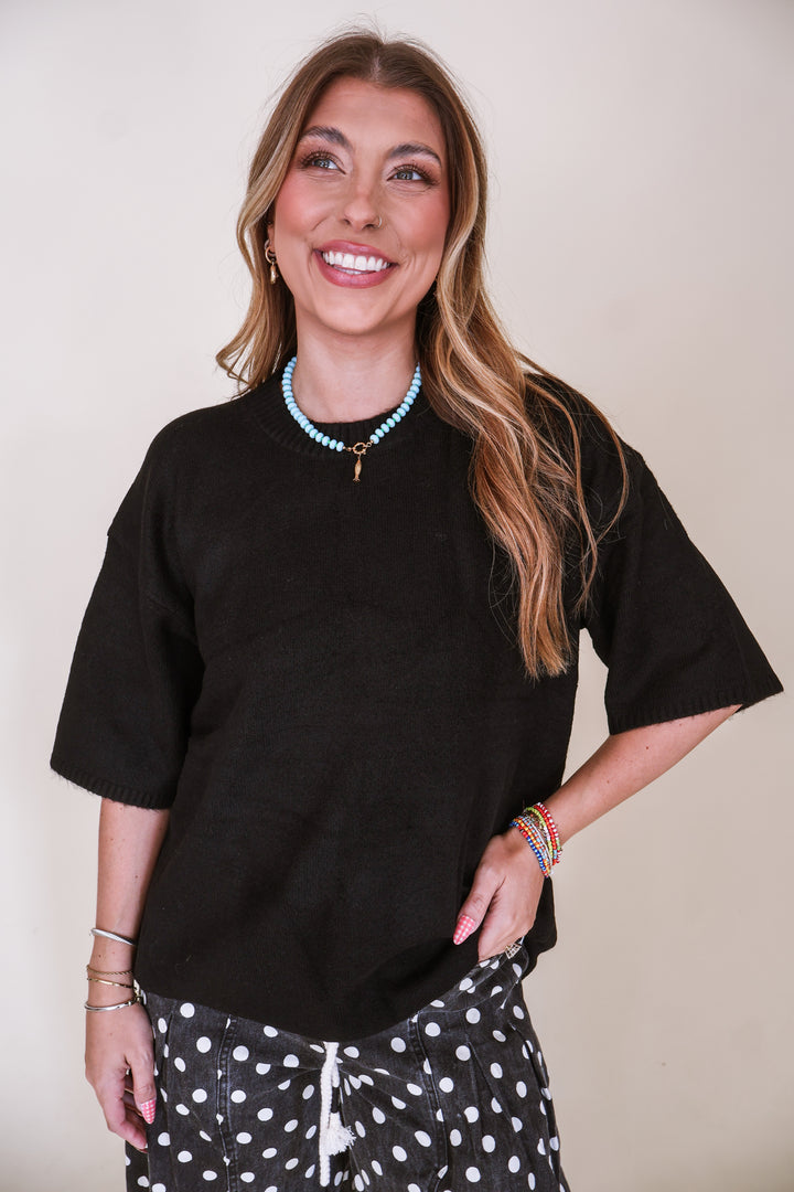 Short Sleeve Oversized Sweater - Black