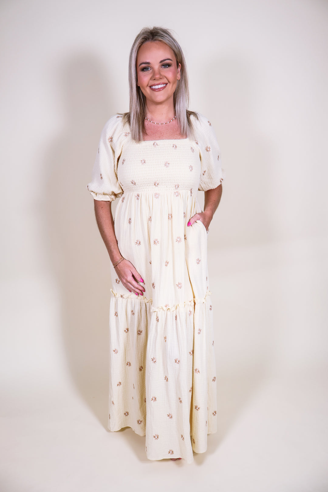Delicate Embroidery Floral Maxi Dress