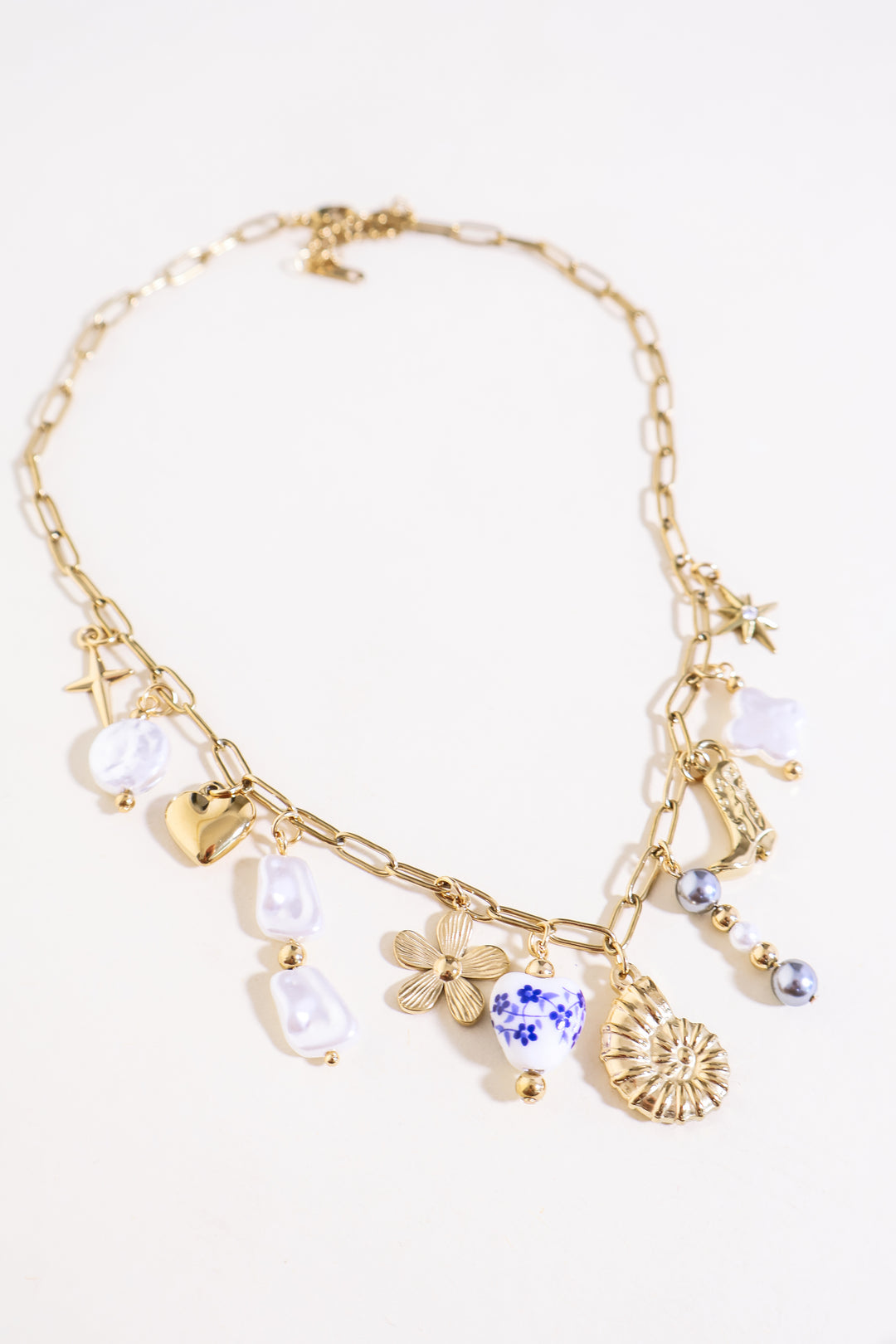 Rhinestone Pearl Shell Charm Necklace