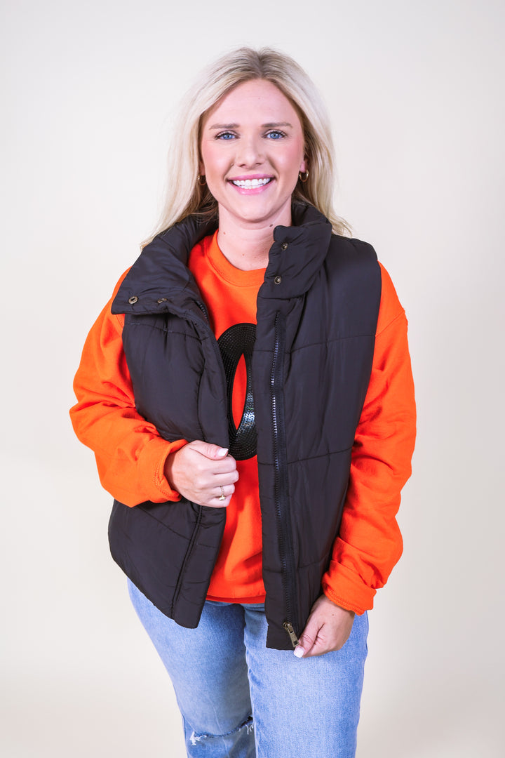 High Neck Puffer Vest - Black