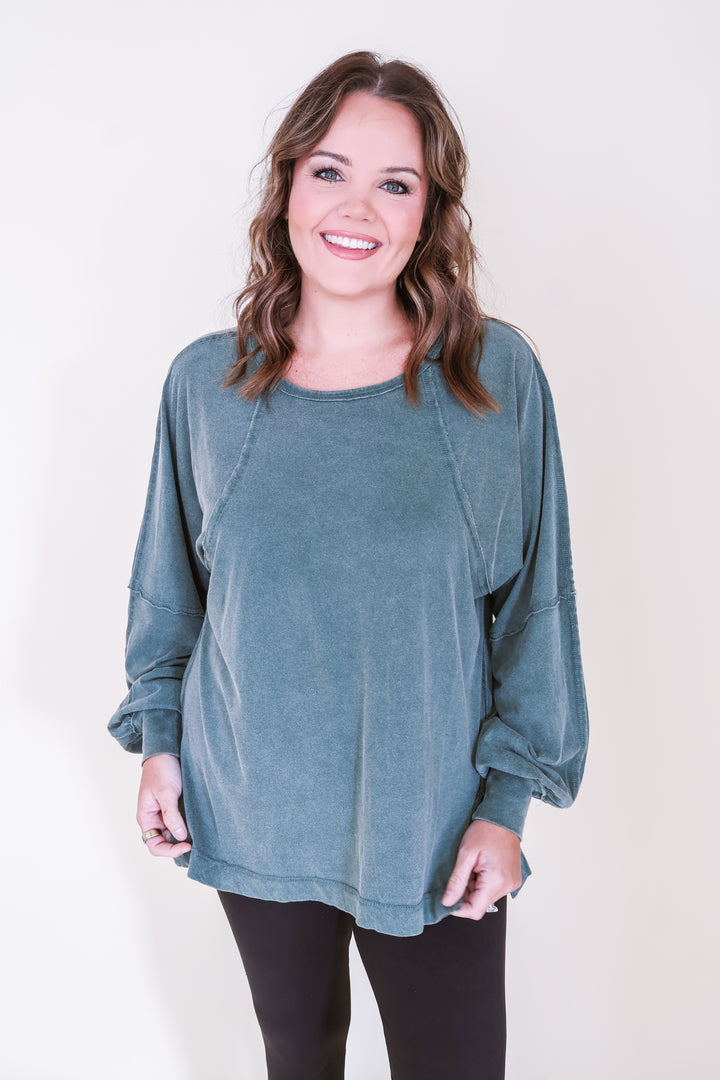 Raglan Sleeve Snow Wash Top - Green