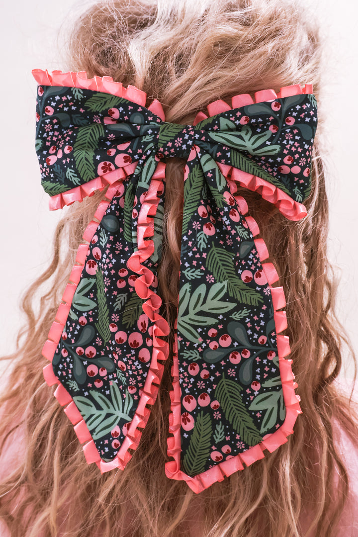Holiday Hair Bow - Green Holly