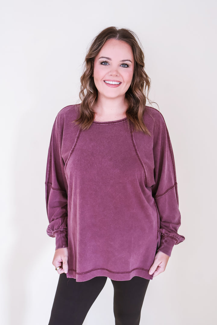 Raglan Sleeve Snow Wash Top - Cherry