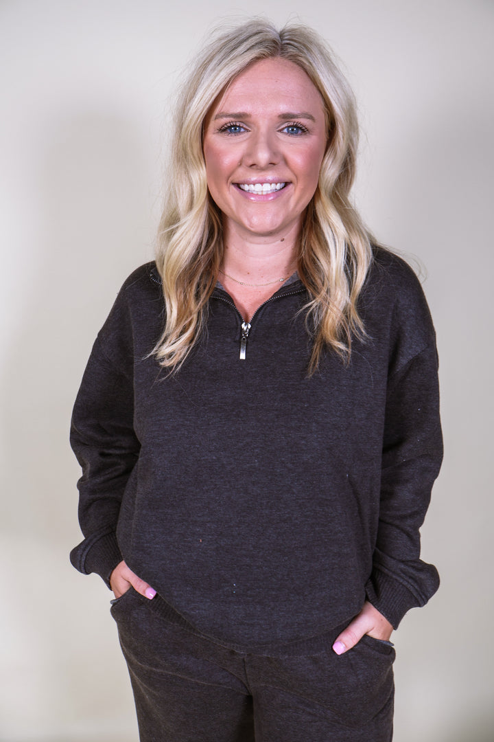 Acid Wash Fleece Half Zip Pullover - Black