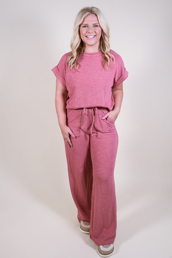 Slub Short Sleeve Tee & Pants Set - Winter Rose