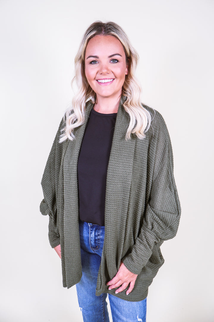 Sunset Stroll Knit Cardigan - Dk Olive