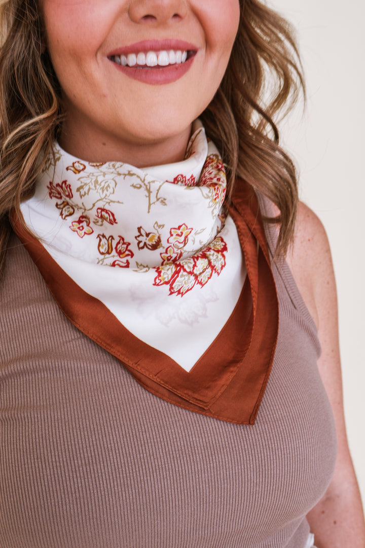 Large Floral Print Bandana Scarf - Brown