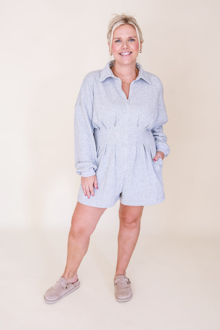 Pleated Waist Romper - Heather Grey