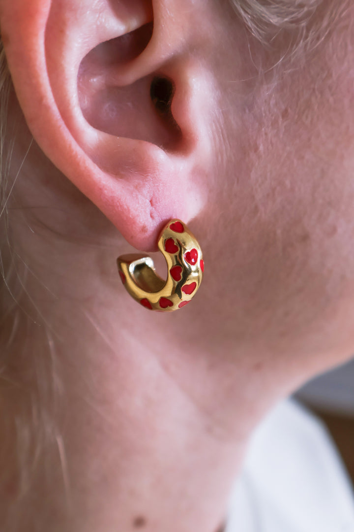 Red Heart Hollow Hoop Earrings