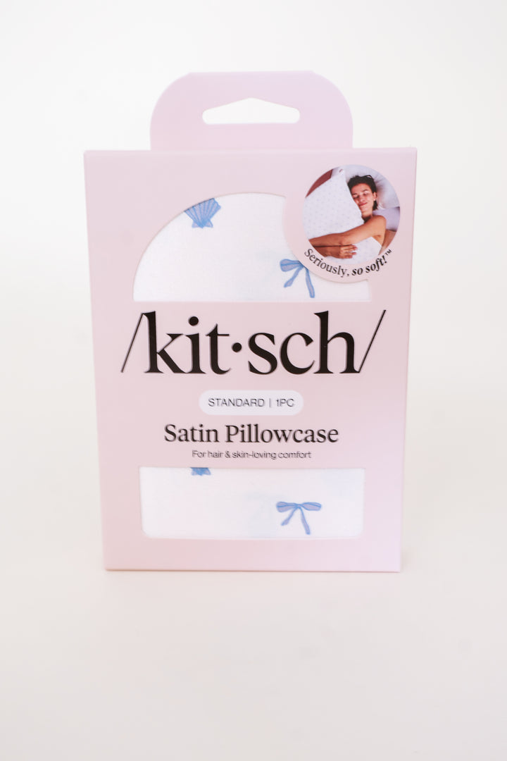 Standard Satin Pillowcase - Pearlized Cream & Coastal Blue Print