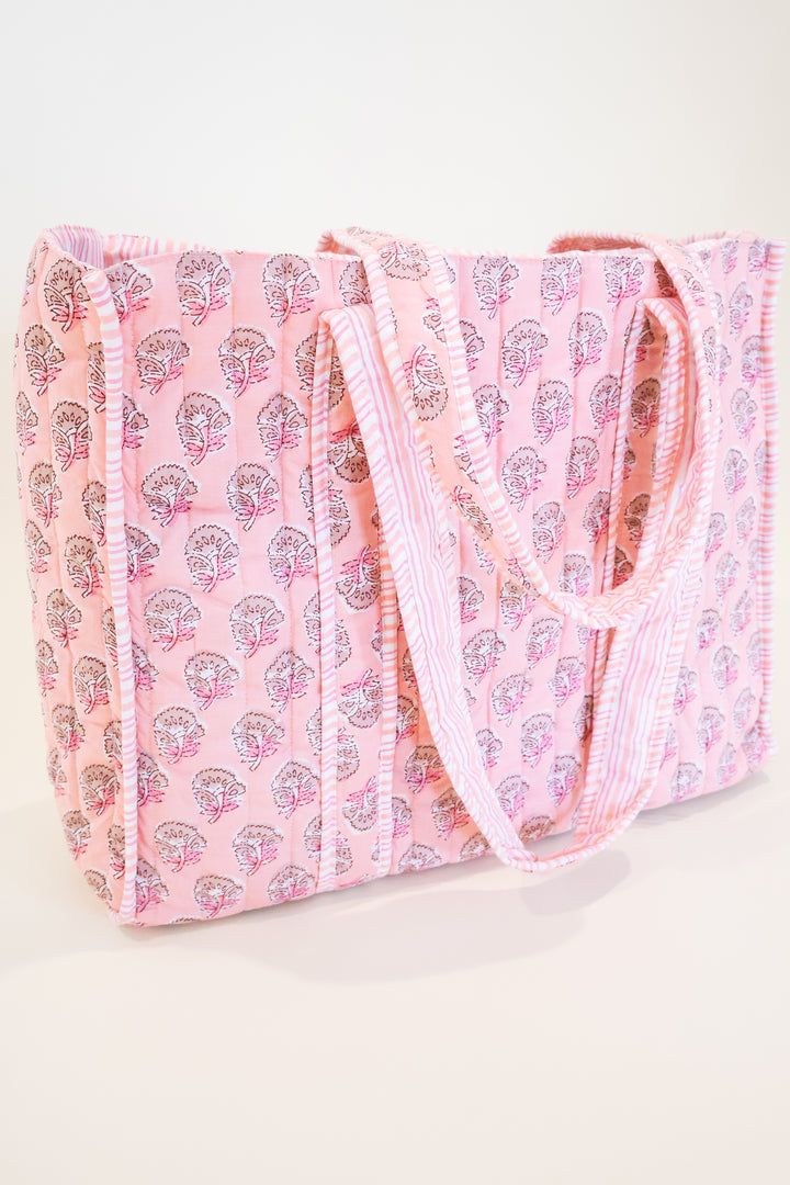 Layla Quilted Tote Pink 18x16x7
