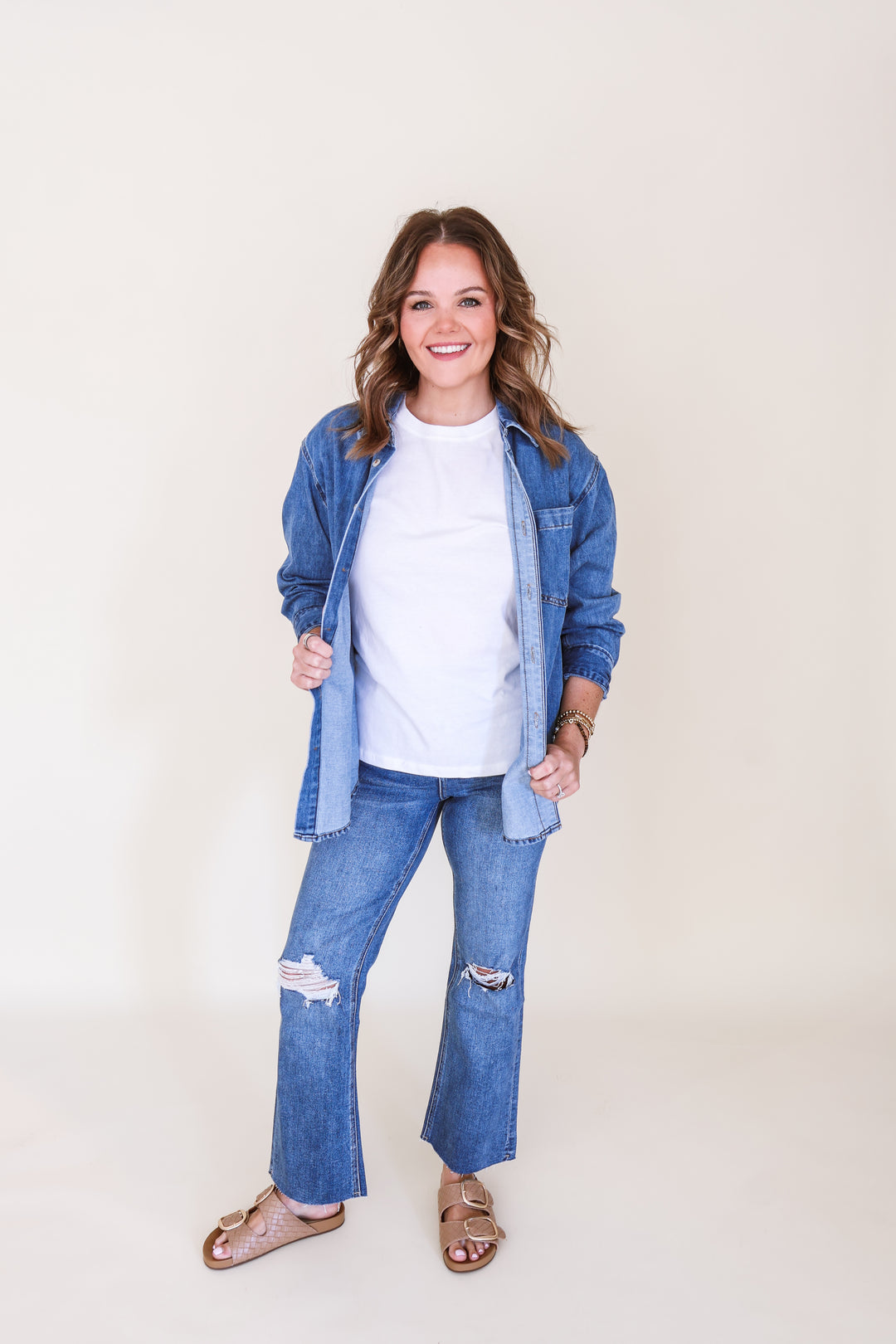 Denim Button Down Oversized Shirt – Medium Wash