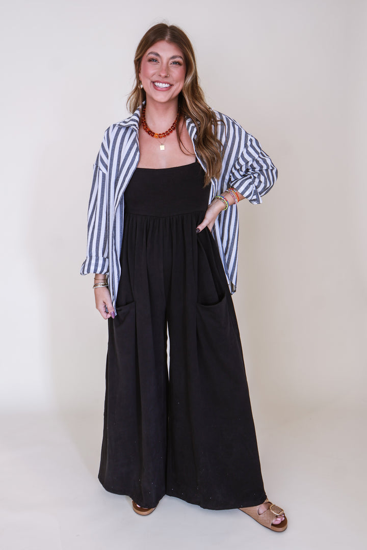 Strappy Empire-Waist Wide-Leg Jumpsuit – Black