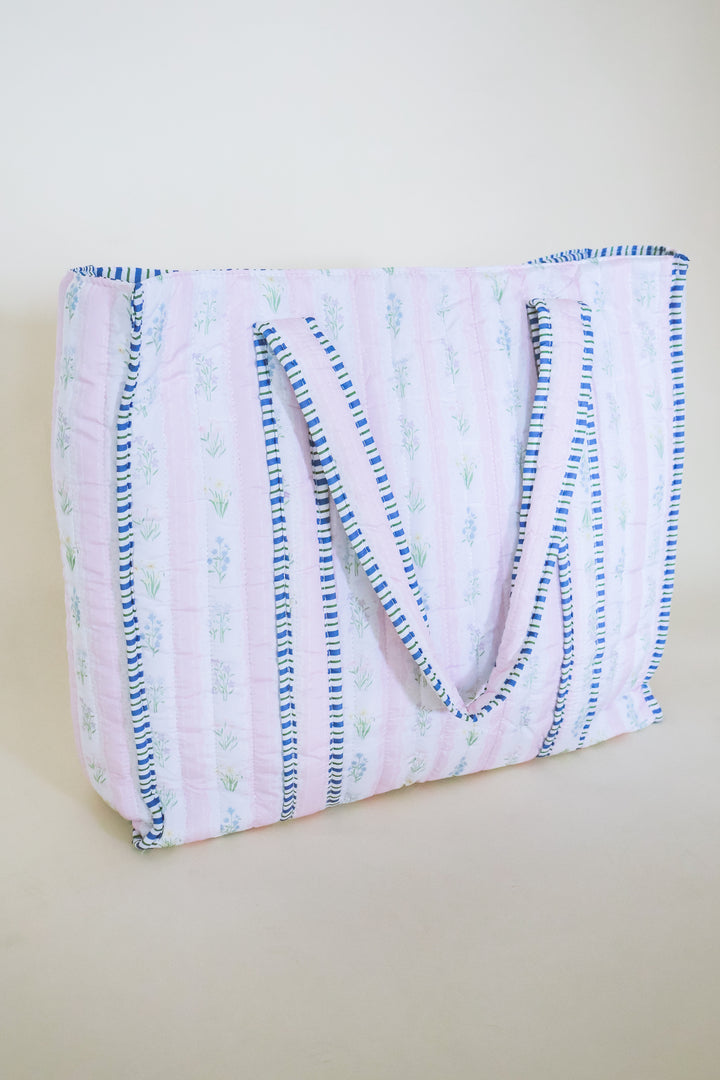 EXCLUSIVE Floral Cotton Quilted Tote Bag - Pink